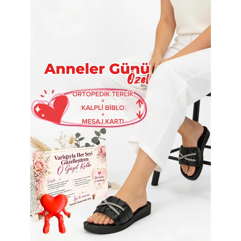Anneler Günü Hediyesi Kadın Anne Terlik Hediye Paketli Duygusal Mesaj Kartlı ve Kalpli Biblo Hediyeli Rahat Yumuşak Taban Ev Dışarı Terliği